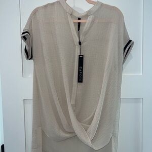 Capote Beige Women's Blouse with Black Accents